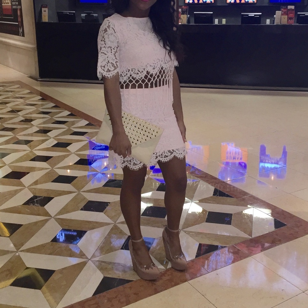 GB Lace Fringe Crop Top & Skirt Set